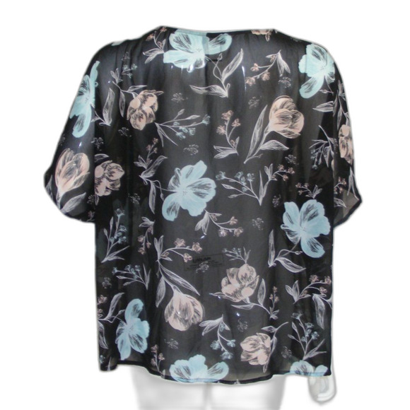 Torrid Sheer Top, 1/1X, Button front Floral, SS, Black/Blue/Pink - Picture 6 of 12